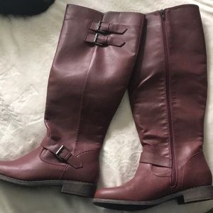 Maroon Zip Up Boots with wide Calf